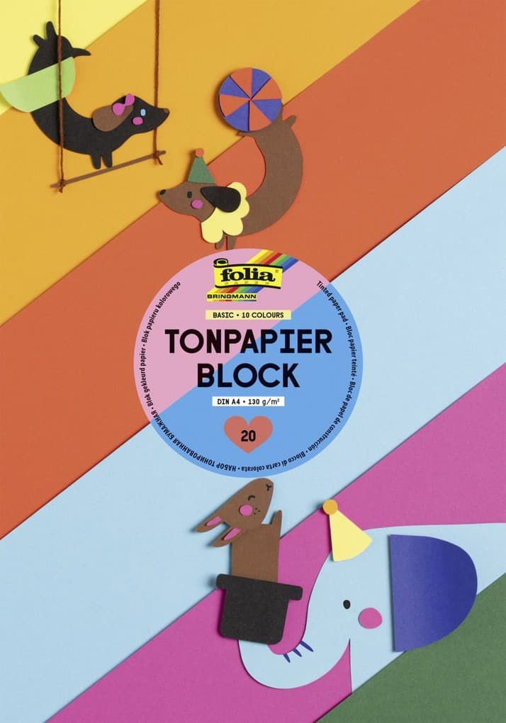 Folia Tonpapierblock 130g/m² DIN A4, 20 Blatt, 10-farbig sortiert