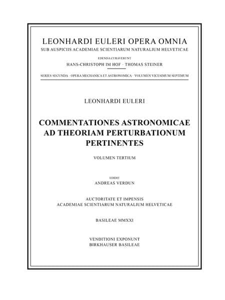 Commentationes astronomicae ad theoriam perturbationum pertinentes 3rd part