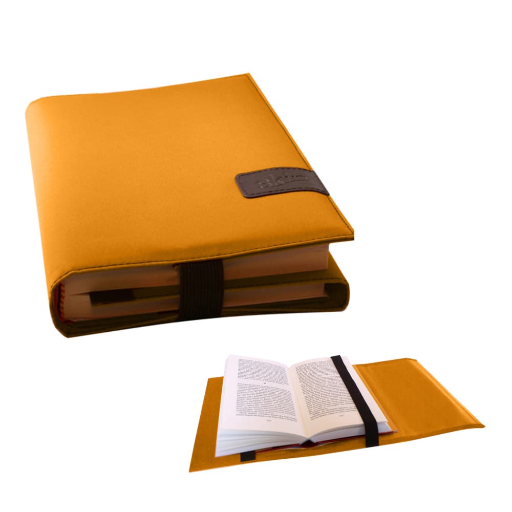BookSKIN Buch Einband (Größenverstellbar) in Safran-Gelb mit Lesezeichen