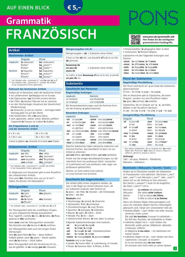 PONS Grammatik auf einen Blick Französisch