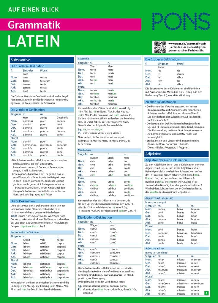 PONS Grammatik auf einen Blick Latein