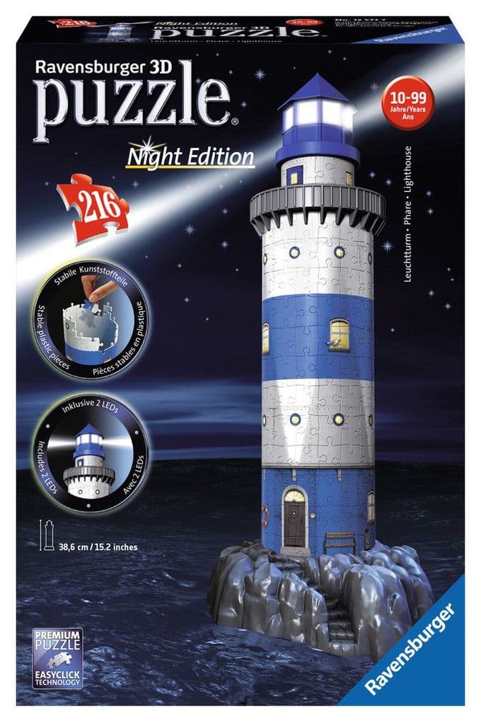 Leuchtturm bei Nacht. 3D-Puzzle 216 Teile