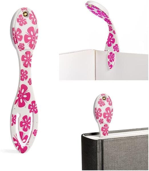 Flexilight Pink Flowers | 2 in 1 Leselampe & Lesezeichen | LED Leselicht | Geschenk für Leser, Buchliebhaber | Deutsche Ausgabe