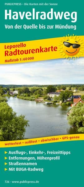 Radtourenkarte Havelradweg, Von der Quelle bis zur Mündung 1 : 60 000