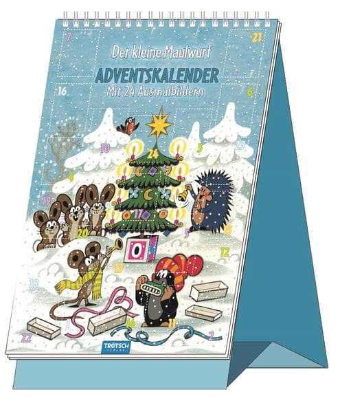 TRÖTSCH - Adventskalender "Der kleine Maulwurf" | Weihnachtskalender mit 24 lustigen Winter- & Weihnachtsmotiven zum Ausmalen