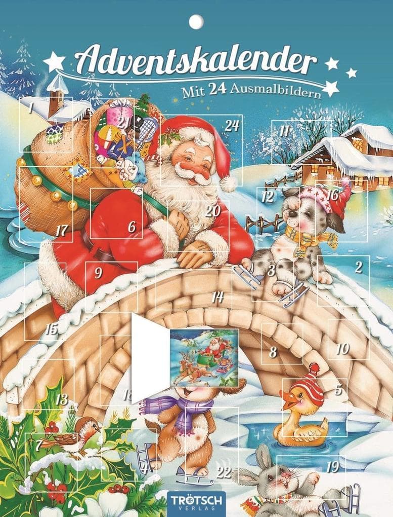 TRÖTSCH - Adventskalender mit 24 Ausmalbildern | Weihnachtskalender mit 24 schönen Winter- & Weihnachtsmotiven zum Ausmalen