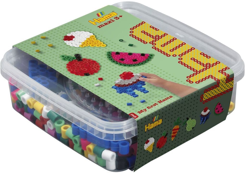 Hama 8740 - My first Hama, Box mit ca. 600 Maxi-Bügelperlen, Stiftplatte und Zubehör, Früchte