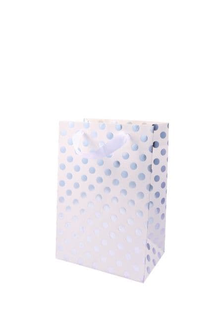 Geschenktüte Weiß Punkte Silber, M