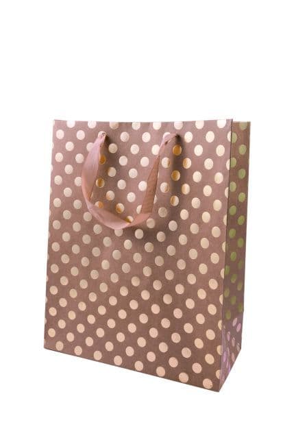 Geschenktüte Natur Punkte Gold, L