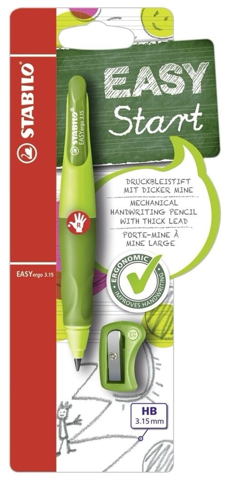 STABILO Druckbleistift Druck-Bleistift für Rechtshänder EASYergo 3.15, grün, Stift & Spitzer