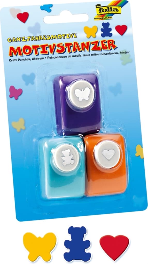 FOLIA Bastelartikel Motivstanzer GANZJAHRESMOTIVE, Set 1, 3 Stanzer à 15mm