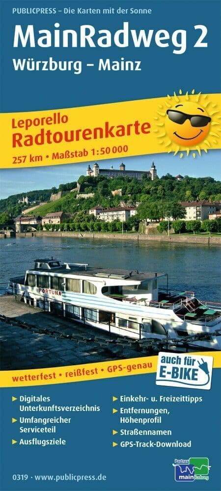 Publicpress Leporello Radtourenkarte MainRadweg 2, Würzburg, Mainz 1:50.000.Tl.2