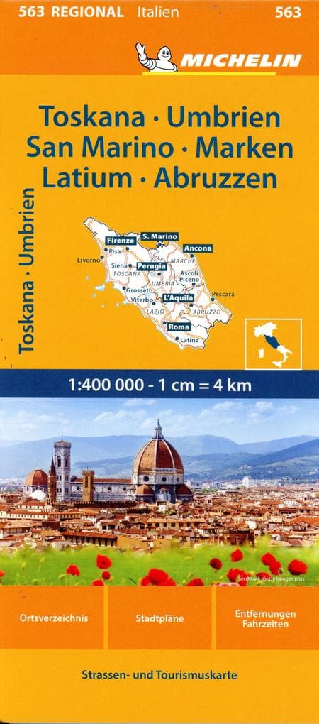 Michelin Toskana, Umbrien, San Marino, Marken, Latium, Abruzzen. Straßen- und Tourismuskarte 1:400.000