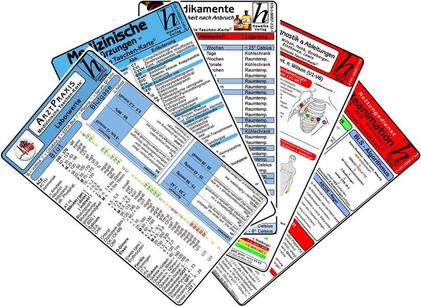Arztpraxis Karten-Set - praktisches Set mit Laborwerten, Medikamenten-Haltbarkeit, Reanimation, EKG Auswertung & med. Abkürzungen