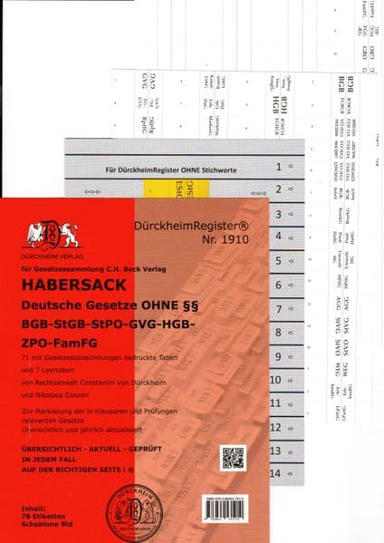 HABERSACK Akronyme OHNE einzelne §§ - §§ BGB-StGB-StPO-GVG-HGB-ZPO-FamFG