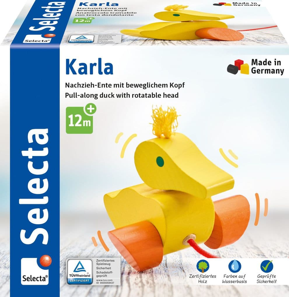 Schmidt Spiele - Selecta - Karla, Nachzieh-Ente, 10 cm