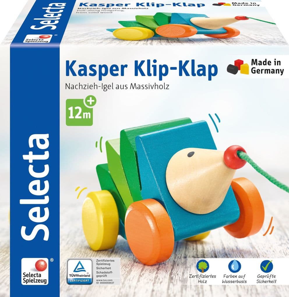 Schmidt Spiele - Selecta - Kasper Klip-Klap, Nachzieh-Igel, 16 cm