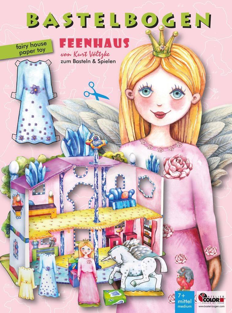 Feenhaus basteln Bastelbogen mit Anziehpuppe Ausschneidebogen