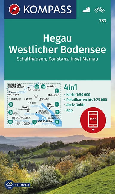 KOMPASS Wanderkarte Hegau Westlicher Bodensee, Schaffhausen, Konstanz, Insel Mainau