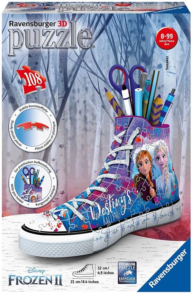 Ravensburger 3D Puzzle 12121 Sneaker Disney Frozen 2 - Praktischer Stiftehalter - 108 Teile - Schreibtisch-Organizer für Kinder ab 8 Jahren