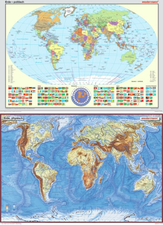Westermann Erde, politisch, Posterkarte. Erde, physisch, 2 Tle.