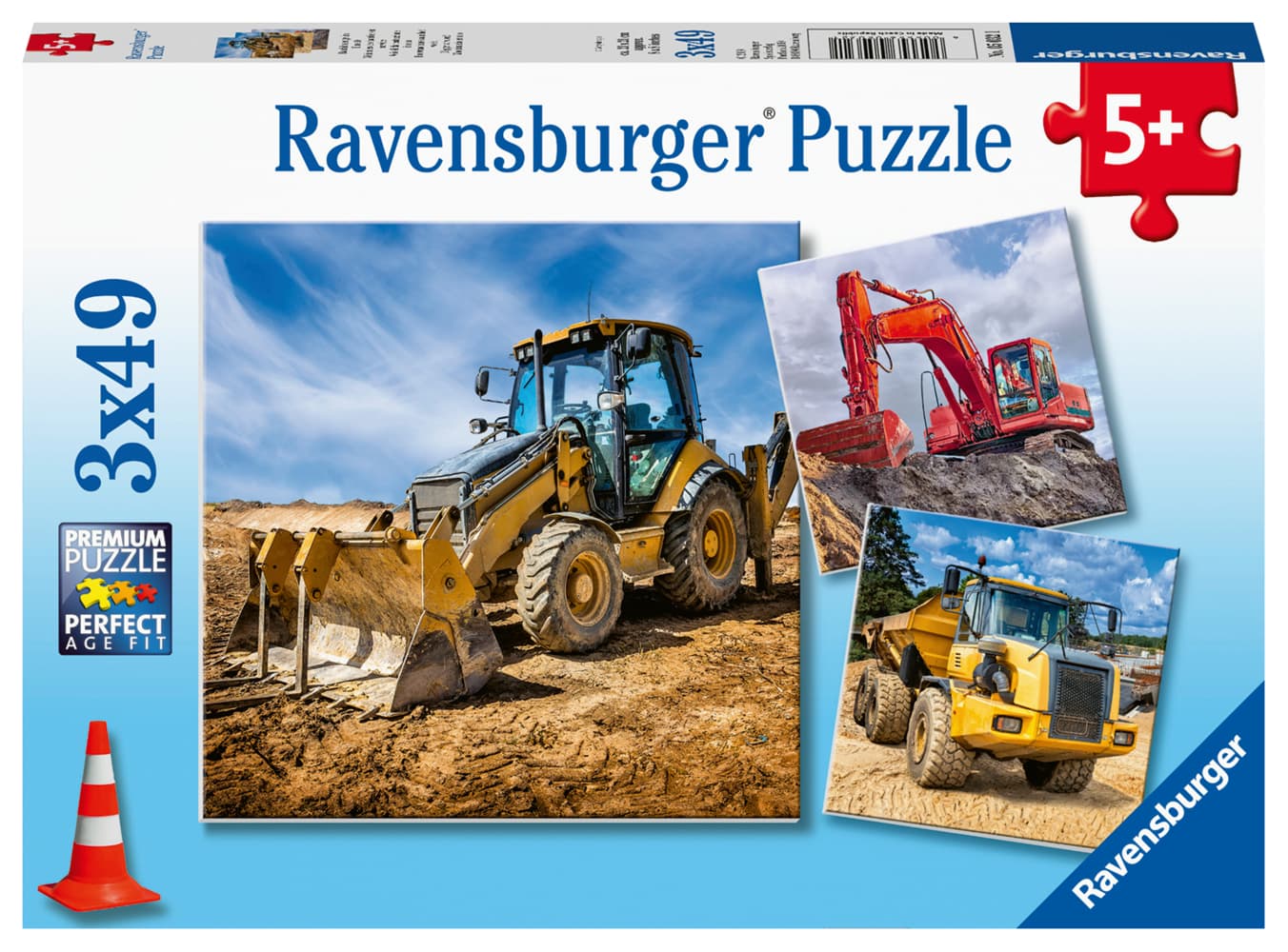 Ravensburger Kinderpuzzle - 05032 Baufahrzeuge im Einsatz - Puzzle für Kinder ab 5 Jahren, mit 3x49 Teilen