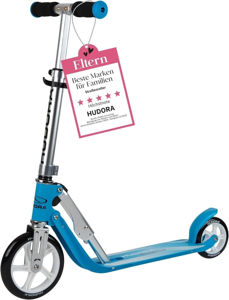 HUDORA 14202 - Little BigWheel Scooter, Farbe: Himmelblau, Aluminium-Roller für Kinder ab 3 Jahren