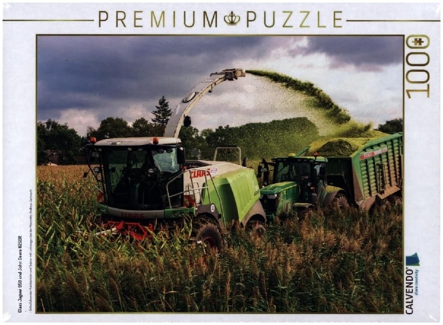 CALVENDO Puzzle Claas Jaguar 950 und John Deere 6250R | 1000 Teile Lege-Größe 64x48cm Foto-Puzzle für glückliche Stunden