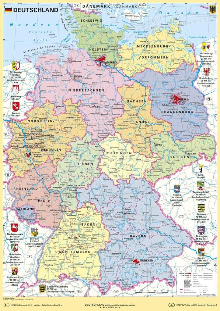 Deutschland politisch mit Bundesländerwappen