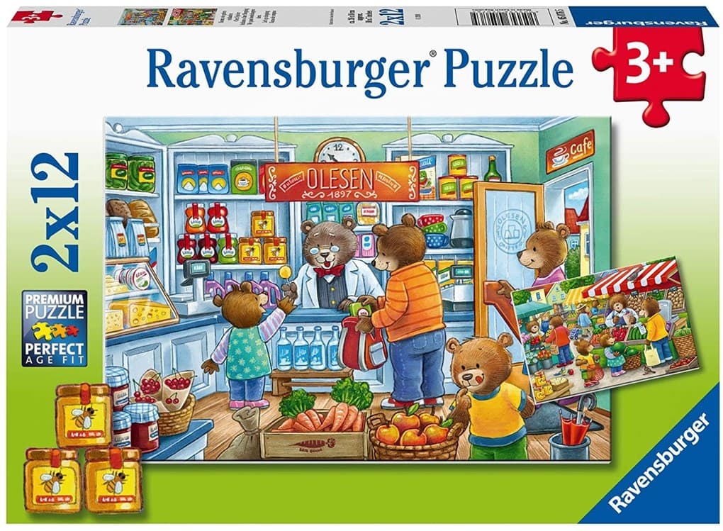 Ravensburger Kinderpuzzle - 05076 Komm, wir gehen einkaufen - Puzzle für Kinder ab 3 Jahren, mit 2x12 Teilen