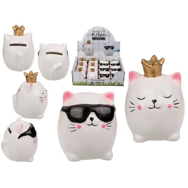 Spardose Katze mit Brille, Keramik