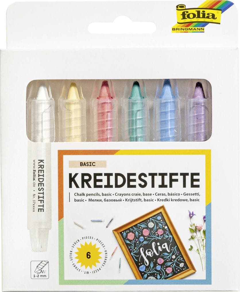 Folia Kreidestifte Set BASIC, 6 Kreidestifte, farbig sortiert