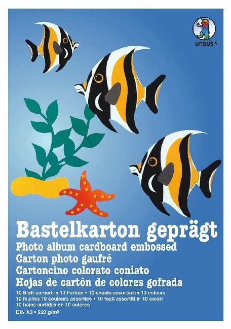 URSUS Basispapiere Bastelkarton-Block, 220 g/m², Format DIN A3, 10 Blatt sortiert