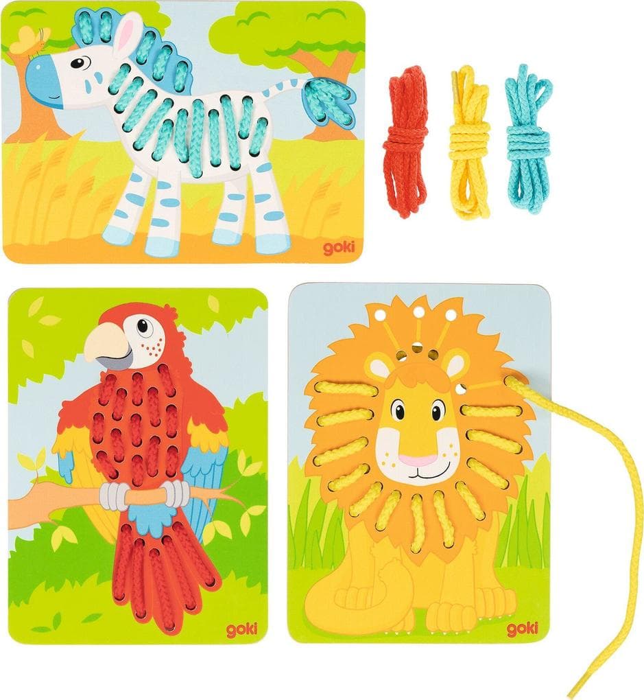 Fädelspiel Papagei, Löwe, Zebra