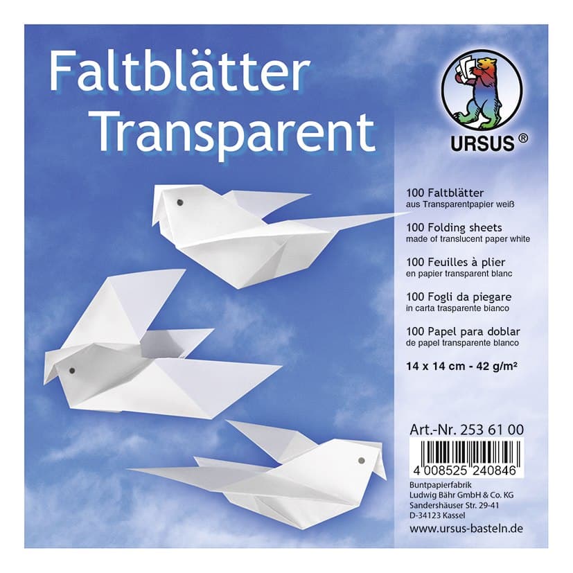URSUS Falten Transparentpapier-Faltblätter, 42 g/m², 14 x 14 cm, weiß, 100 Blatt
