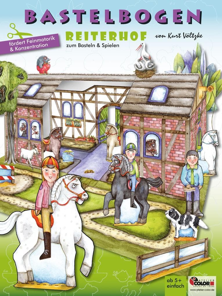 Reiterhof basteln Bastelbogen Ausschneidebogen Pferde