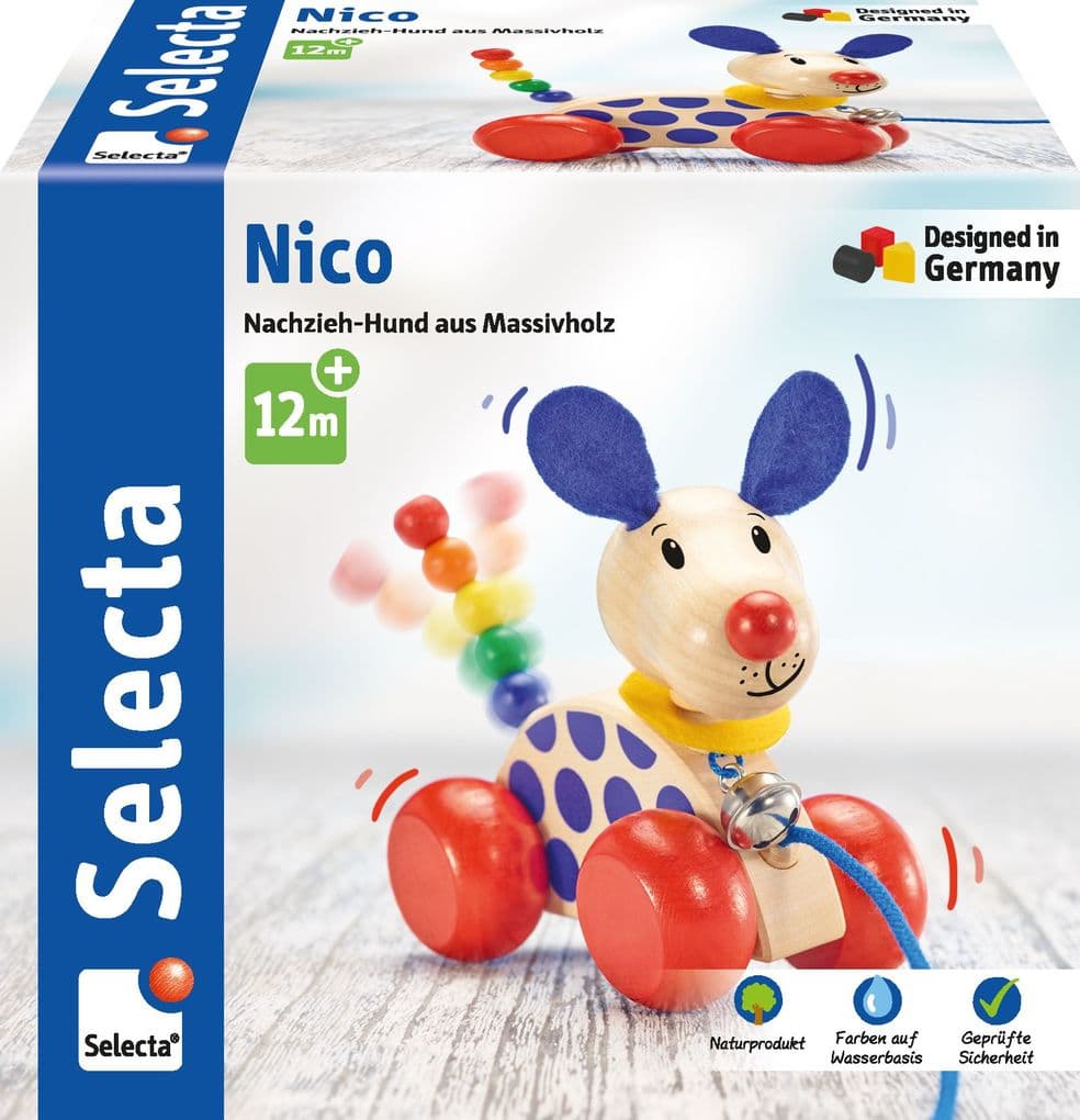 Schmidt Spiele - Selecta - Nico, Nachzieh-Hund, 12 cm