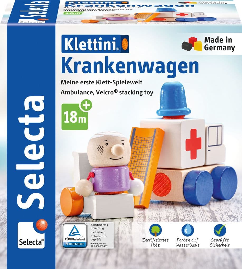 Schmidt Spiele - Selecta - Klettini - Krankenwagen, Klett-Stapelspielzeug, 7 Teile