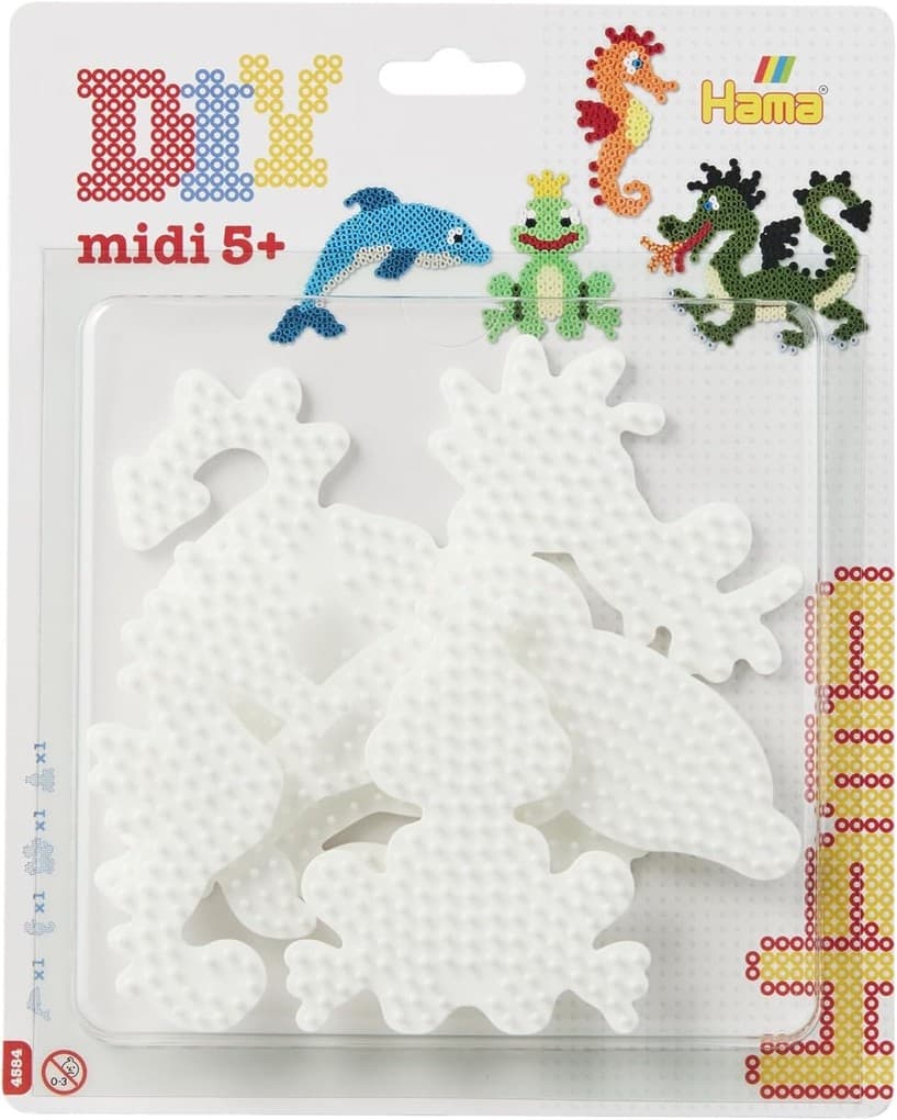 Hama 4584 - Stiftplatten 4er Set (Delfin/Drache/Seepferdchen/Frosch) für Midi-Bügelperlen