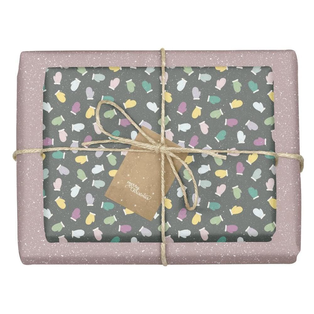 Geschenkpapier Set Weihnachten: Handschuhe (bunt, lila) für Kinder und Erwachsene