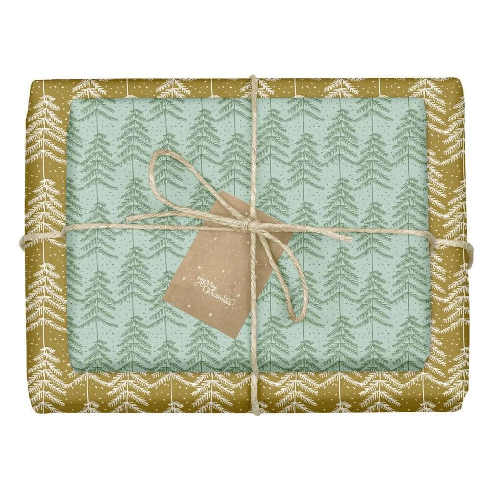 Geschenkpapier Set Weihnachten für Erwachsene: Tanne (grün, braun, schlicht, modern, edel)