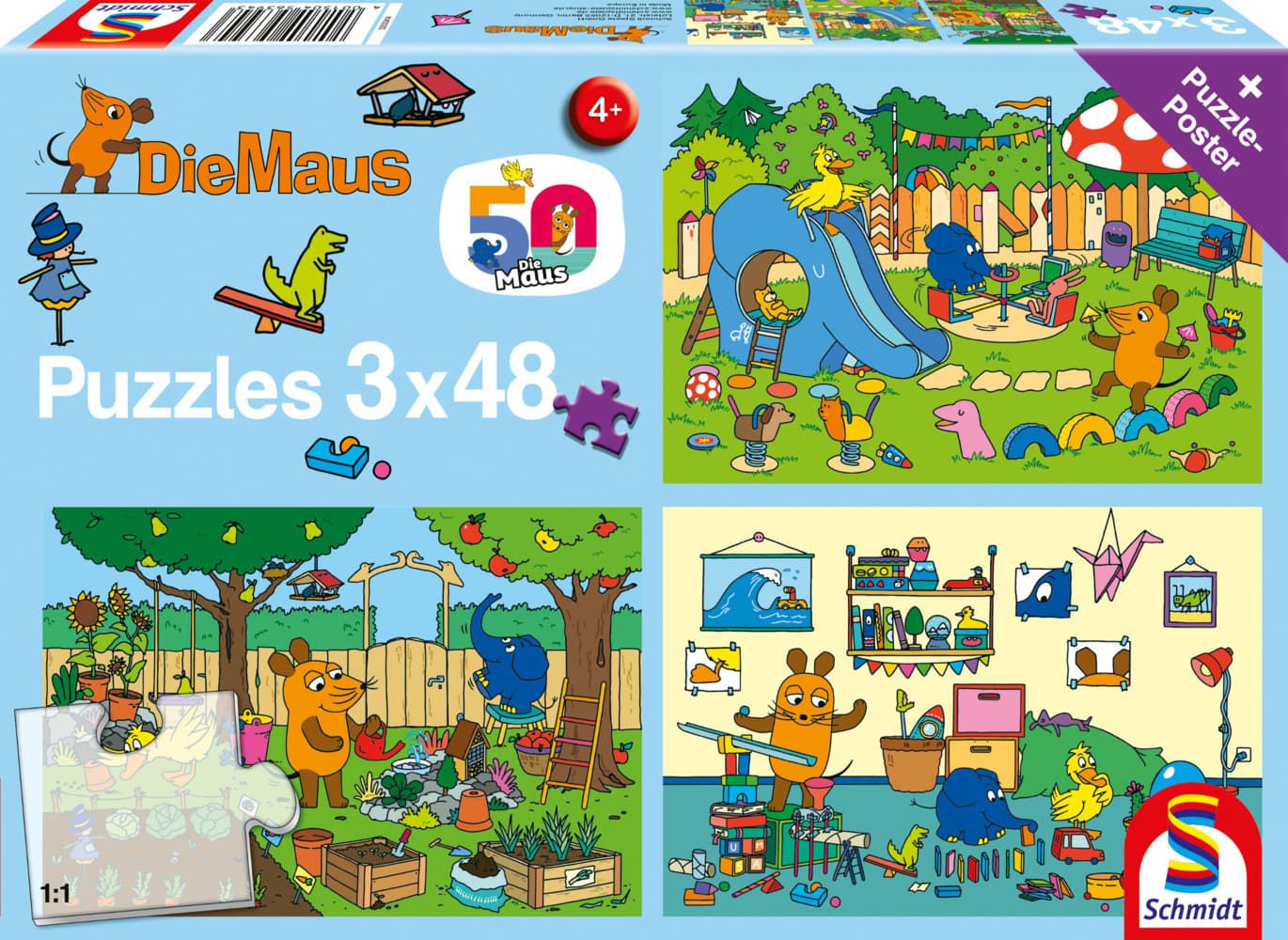 Ein Tag mit der Maus, 3x48 Teile Puzzle