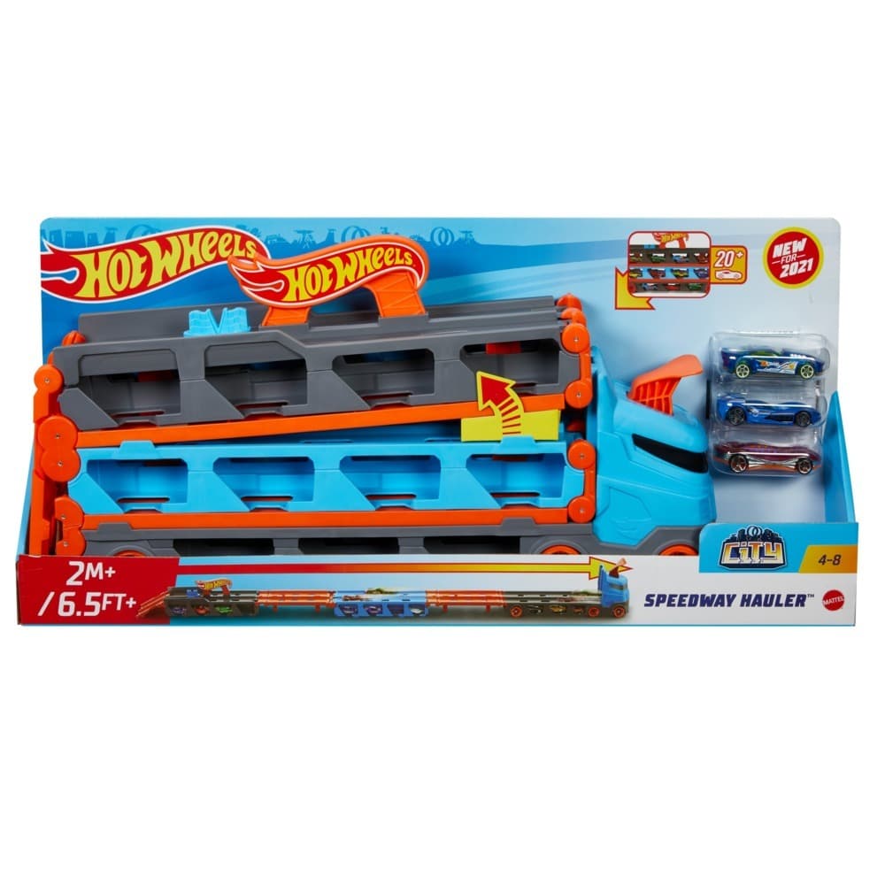 Hot Wheels - 2-in-1 Rennbahn-Transporter inkl. 3 Spielzeugautos