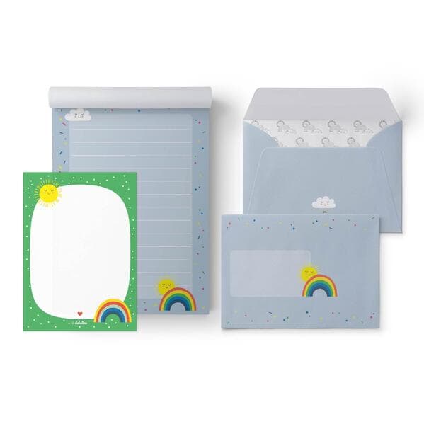 Liniertes Briefpapier-Set für Kinder: Regenbogen (für Mädchen und Jungen, bunt)