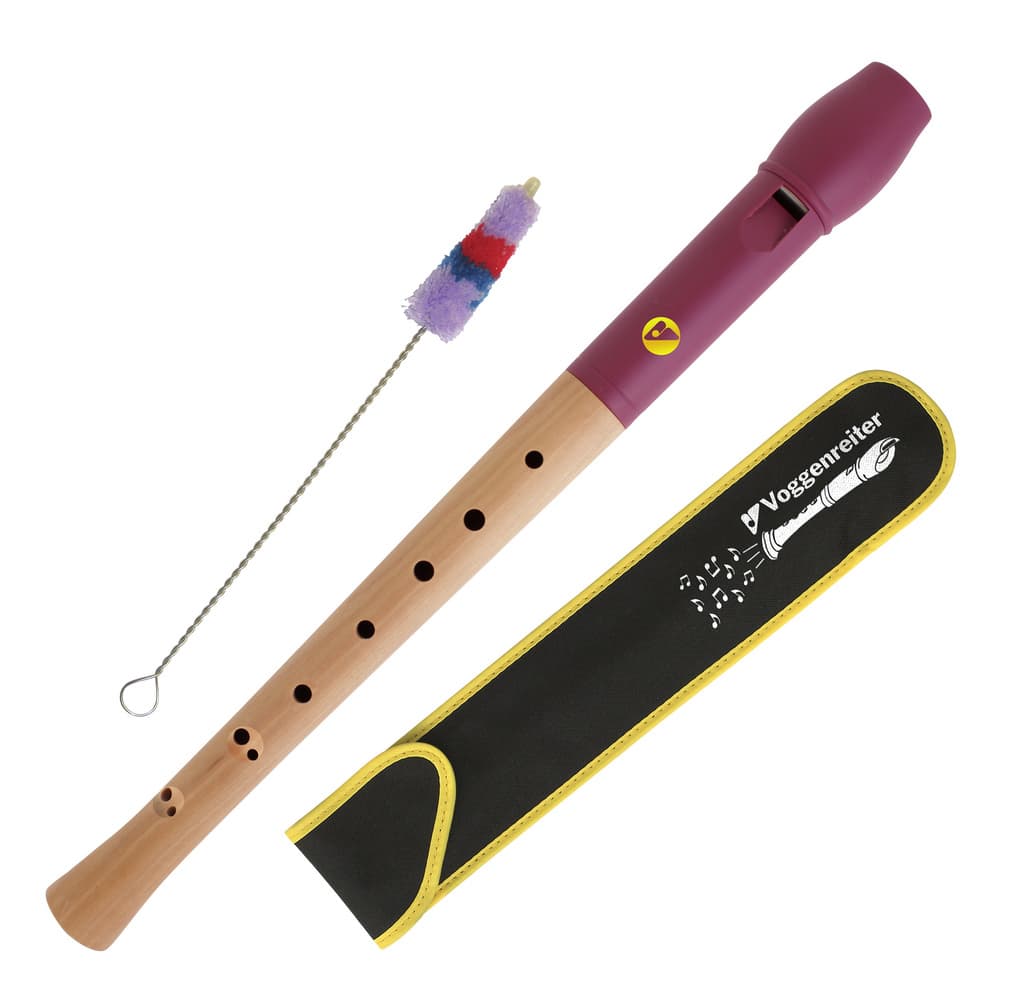 Voggys Holz-Kunststoff-Blockflöte (roter Flötenkopf), barocke Griffweise