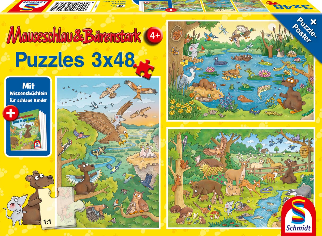 Schmidt Spiele - Reise in die Natur, 3x48 Teile, mit Add-on, Wissensbüchlein, 144 Teile