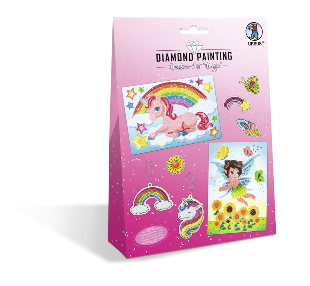 URSUS Kinder-Bastelsets Diamod Painting Creative Set Magic, 2er Karten