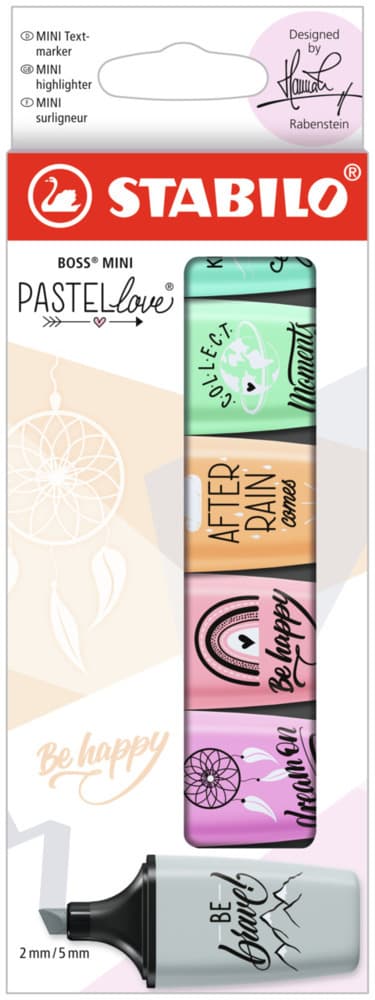 STABILO Marker BOSS MINI Pastellove 2.0 Grau/Rouge/Türkis/Orange/Fuchsie/Minzgrün 6er Pack