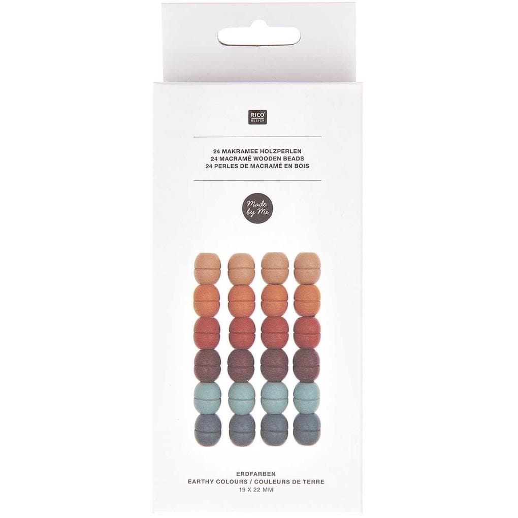 Makramee Perlen, Holz, Erdfarben, 19x22mm, 24 Stk.