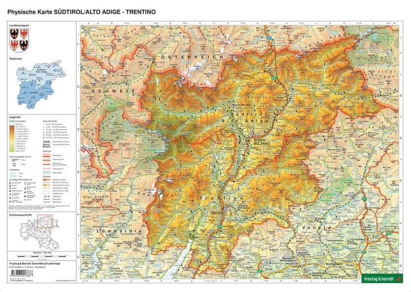 Schreibtischunterlage DUO, Schulhandkarte Südtirol-Trentino 1:450.000